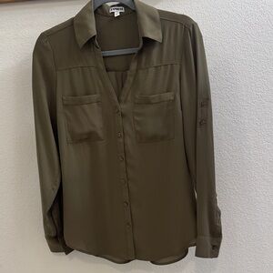 Express Khaki Green Long Sleeve Shirt